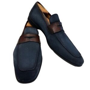New! Magnanni Ramiro II Loafer Blue Suede & Brown Leather NEW Sz US 12 EU 45